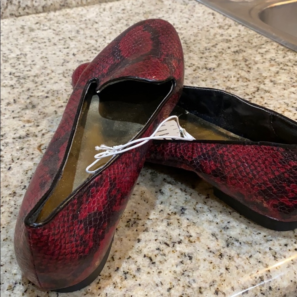 Red snake skin pattern flats